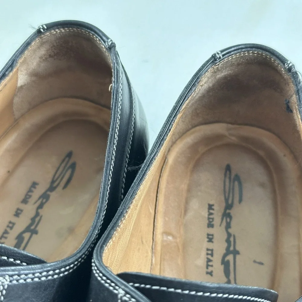 SANTONI Men's Oxford Shoes 10.5 Black‎ Smooth Leather Lace Up Made In Italy $585